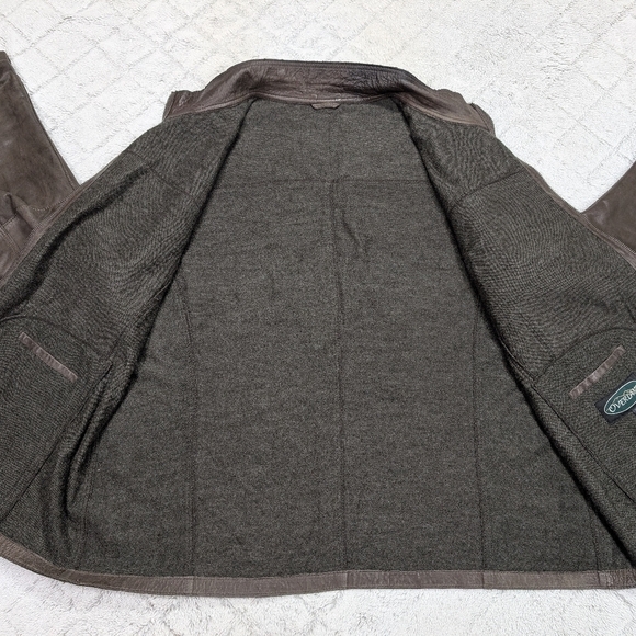 Overland Jacket Mens 3XL Brown Leather Full Zip Lined Biker - Picture 8 of 10